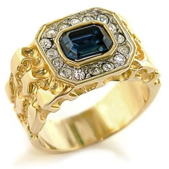 New Men's Blue Montana Swarovski E Gold Plated Ring - Picture 2 of 5